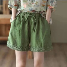 Cotton and Linen Shorts for Women Wearing Thin Mother Cotton and Linen Pants for