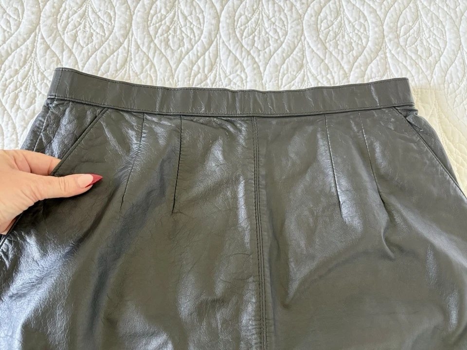 "Falda de cuero Pelle Cuir vintage años 80 90 talla 14 M lápiz midi con bolsillos cintura 30""" Foto 3 de 4