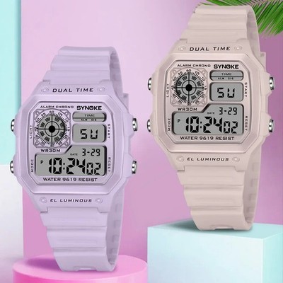 Synoke Damen Digital Sportuhr LED Wasserdicht Alarm Chrono