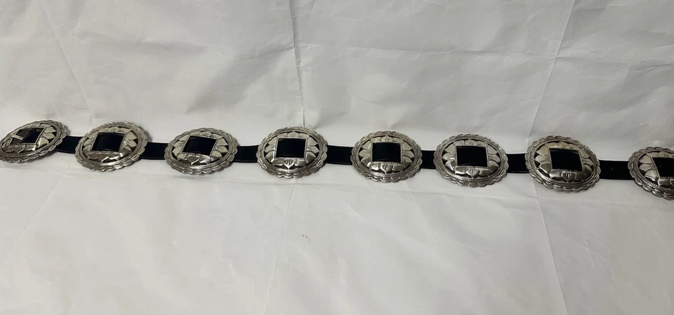 Cinturón vaquero vintage 1993 Brighton cuero negro metal Western EE. UU. Foto 2 de 4