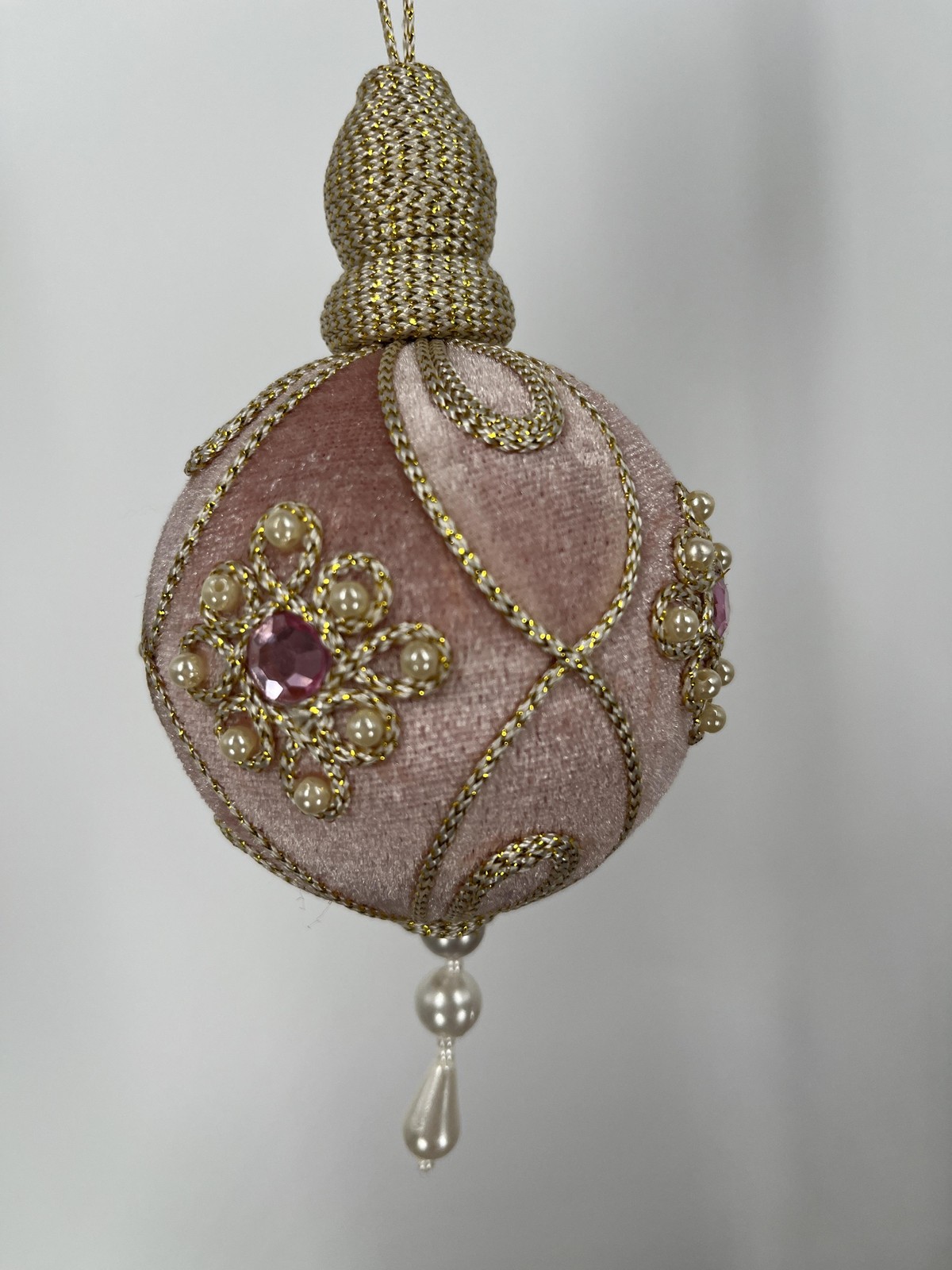 Vintage Handmade Victorian Lace Pearl Rose Christmas Ornaments Shabby Chic