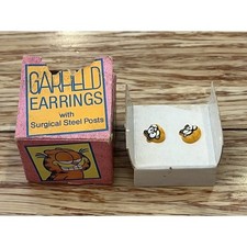 Vintage Garfield Avon Surgical Steel Post Stud Earrings In Orig Box 1978