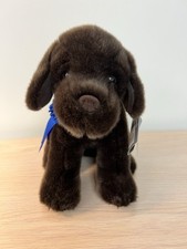 FAO Schwartz Chocolate Brown Labrador Dog Puppy Plush Stuffed Animal Blue Ribbon