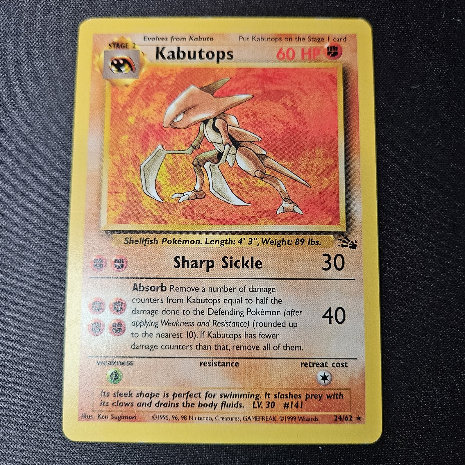 Kabutops 24/62 Fossil Regular Black Star Rare WOTC Vintage Pokemon TCG LP