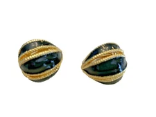 Earrings Black Gold Clip On Costume Jewelry Vintage