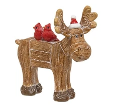 Resin Carved Look Woodland Winter Moose - Cardinal