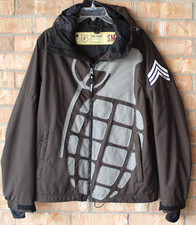 GRENADE Dark Brown w/Grey Grenade Thumb Hole Zipper Jacket  Unisex Size SM