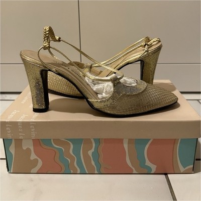 Jacques Levine Gold Metallic Strappy Pointed Toe Pump Heels Women s Size 8 M
