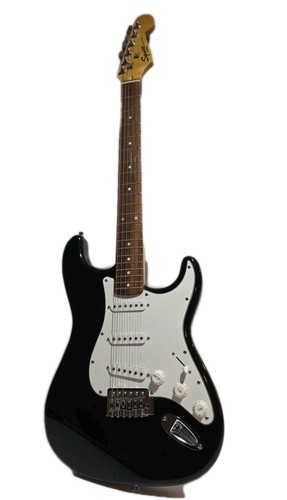 Squier by Fender Strat Electric Guitar Black Right-Handed with Cable For Amp&bag