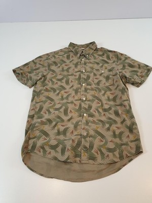 NN07 Hawaiian Shirt Men's L Green Palm Print Short Sleeve Button Up Casual
