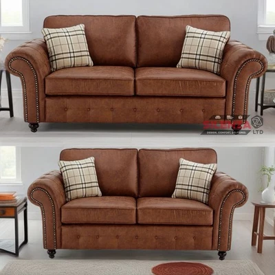 Oakley 3+2 Seater Sofa Set Tan Brown Grey Black Chesterfield Leather Suede