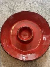 Crate and Barrel Chip & Dip Tray Server Rustic Red  13" Italy Artisanal NEW