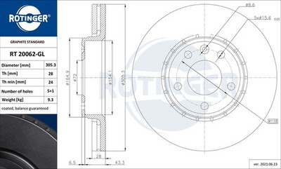 2x ROTINGER Bremsscheibe GRAPHITE LINE RT 20062-GL 15,6 für OPEL VIVARO Bus X83