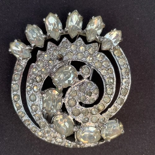 Vintage Eisenberg Sterling Silver and Rhinestone Spiral Fur Clip Brooch - As Is