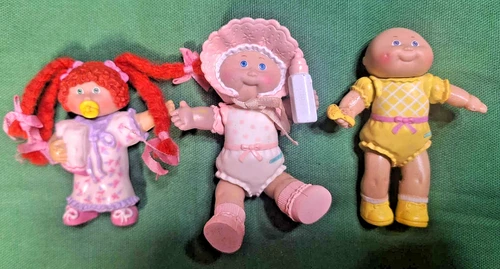 3 Vintage Cabbage Patch Kids Mini Figures Yarn Hair PVC Figurines 1984