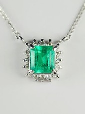 PT850 Emerald and Diamond Necklace Pendant, Approx. 40cm
