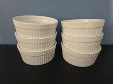 Lot of 6 BIA Cordon Bleu France 4.5" Diameter Porcelain Ramekin White Ribbed