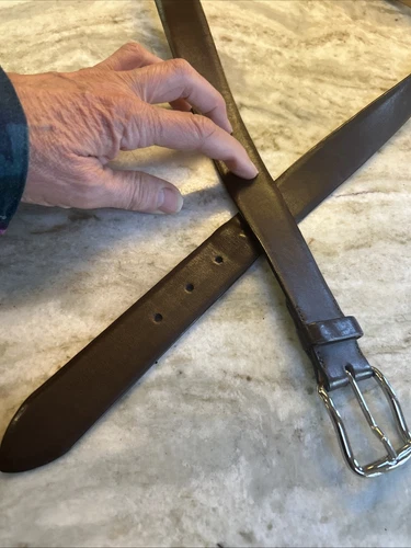 Cintura Coach uomo pelle bovina brunita fibbia ottone argento marrone elegante taglia 44