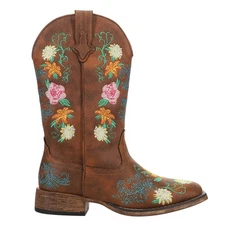 Roper Bailey Floral Embroidered Square Toe Cowboy  Womens Brown Casual Boots 09-