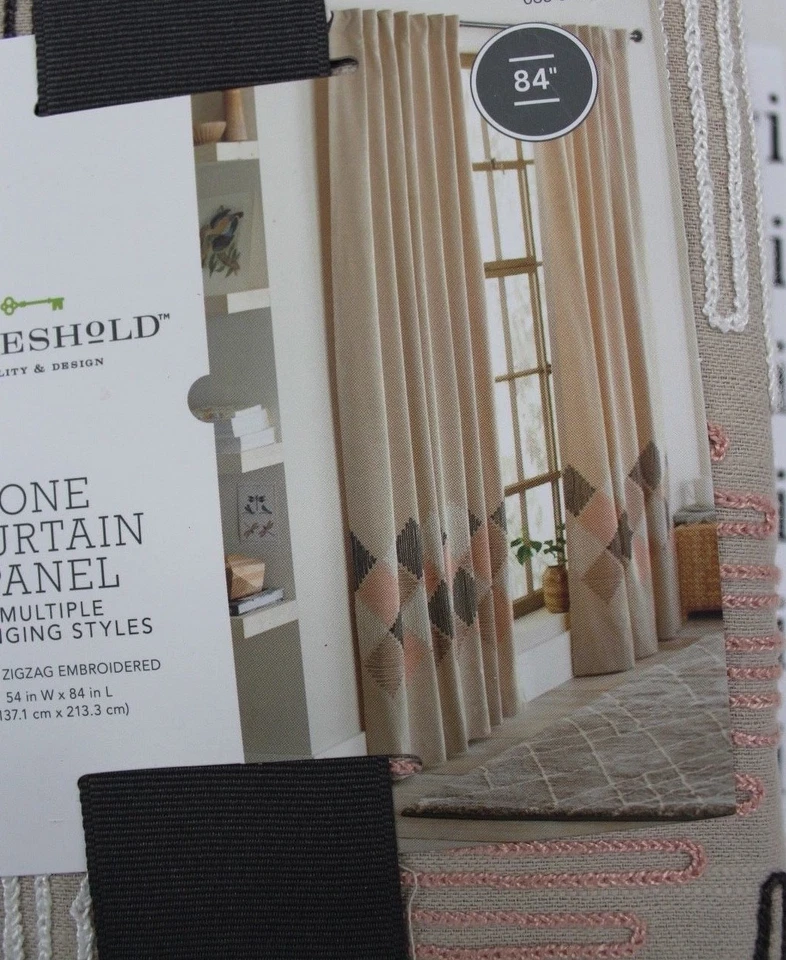 Panel de cortina de una ventana bordado en zigzag rubor umbral marrón claro nuevo con etiquetas Foto 2 de 4