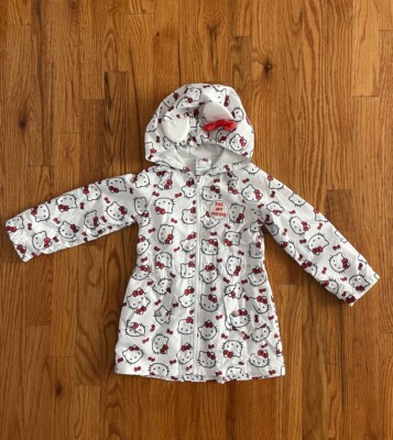 Hello Kitty Hooded Windbreaker Jacket White With Red Bows Toddler Girls 4 New