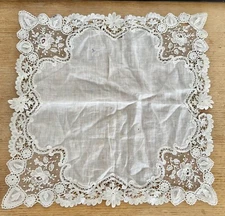 Fine antique hand embroidered floral handkerchief cotton thread 19th century document