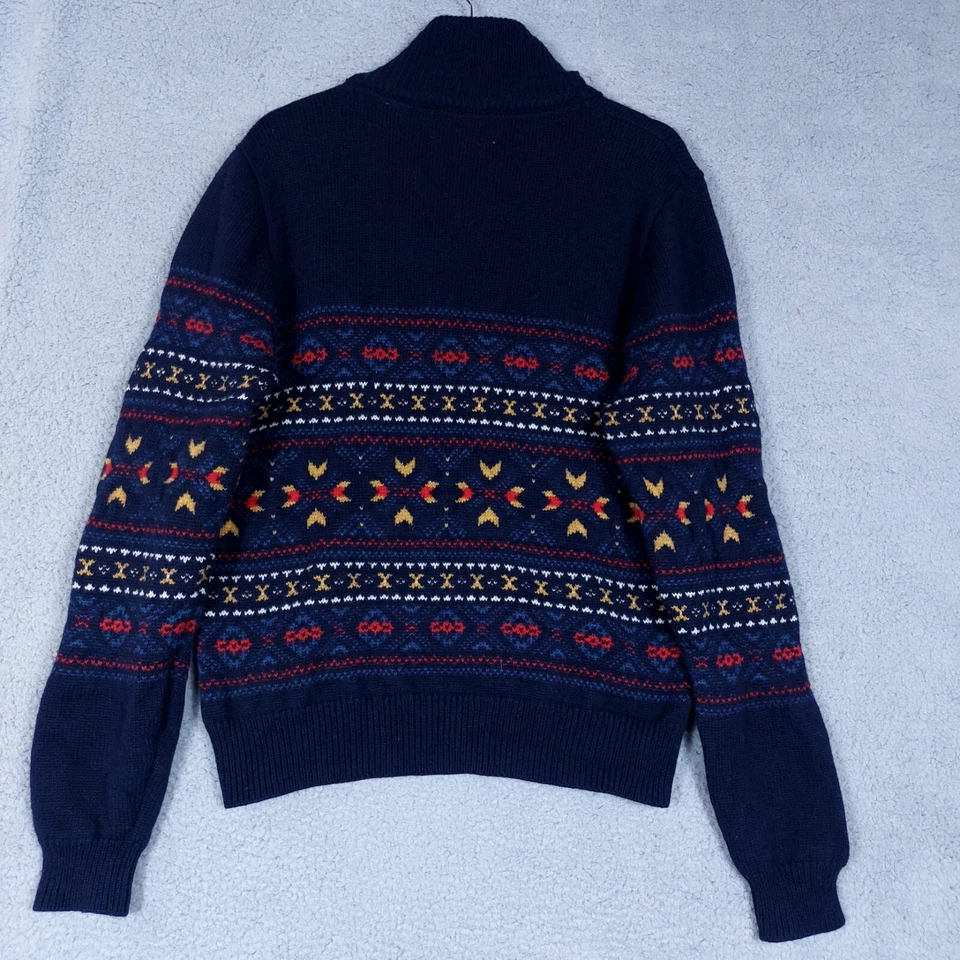 Ben Sherman Plectrum Sweater Men's 2XL Navy Ikat 100% Merino Wool Shawl Collar - Image 2 of 4