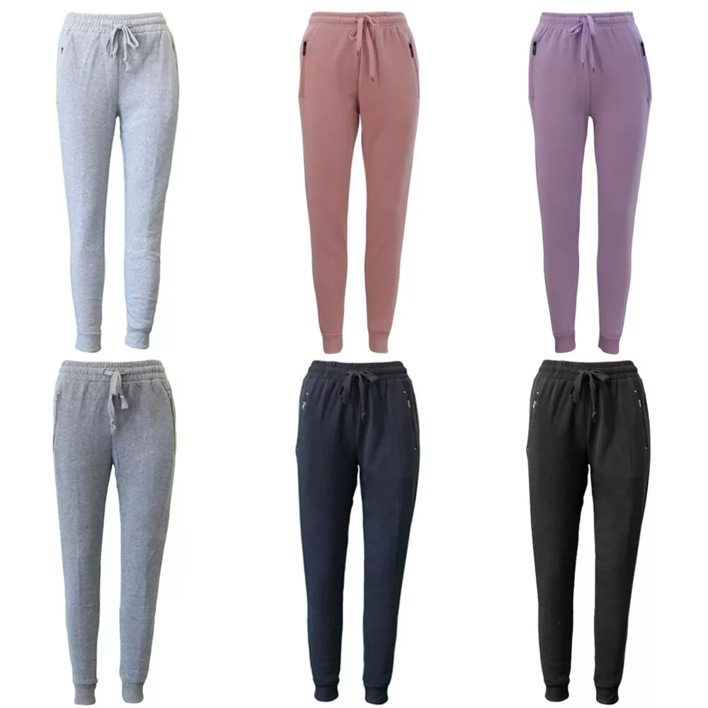 Women's Track Pants Soft Fleece Slim Cuff w Zipped Pockets Ladies Trackies  Basic