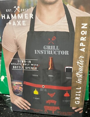 Grilling Apron - Hammer+Axe Grill  - Sewn-In Utility Belt With Bottle Opener NEW