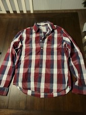 Mens Small American Eagle Dress Shirt Small Burgandy Navy White