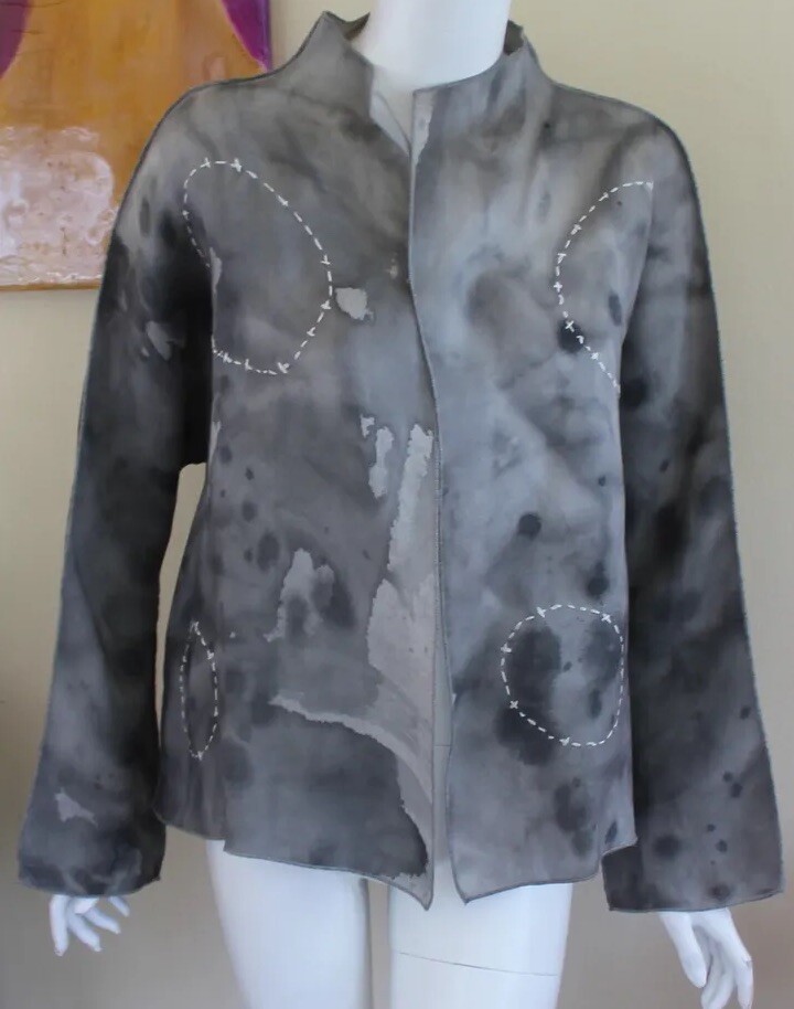 NYC Margot Rozanska GRAY Sz M L Hand-Painted OOAK ART-WEAR SILK