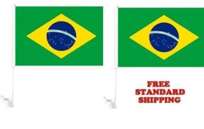 2 Pack Lot Brasil Brzail World Cup Soccer Car Flag FLAGS CAR WINDOW 18'' X 12'' 
