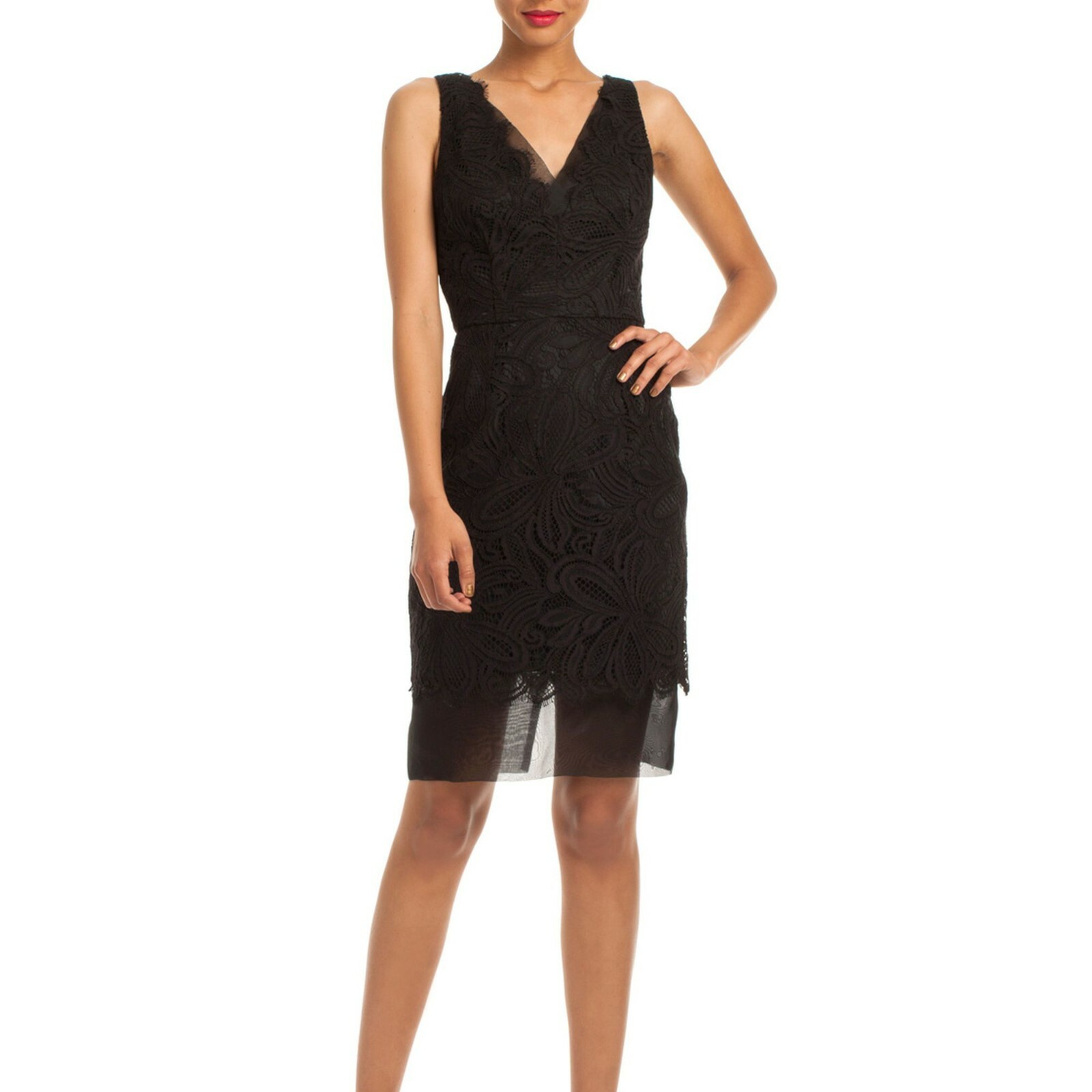TRINA TURK AGNI SHEATH DRESS BLACK LACE SLEEVELESS V-NECK SIZE DK