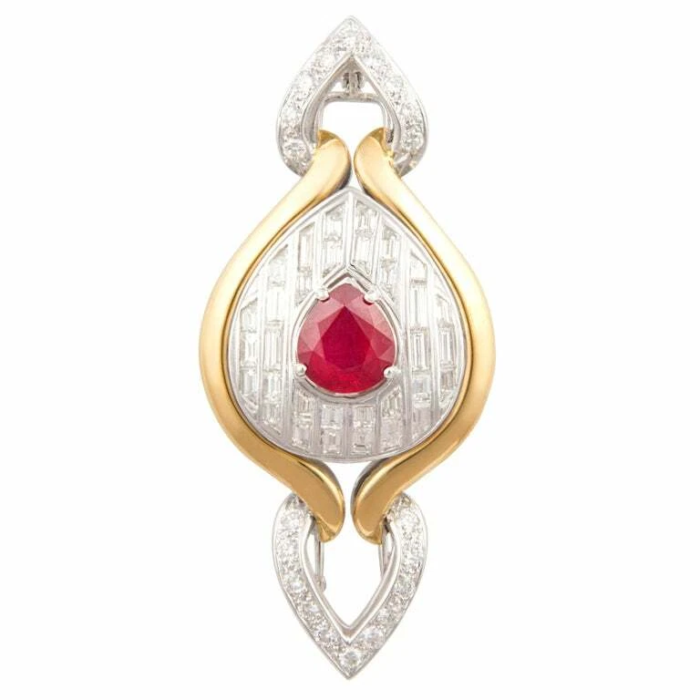 Faceted Ruby of Pigeon Blood Color 6.CT Ruby & 8.05CT Simulated Sapphire Brooch - Image 2 of 4