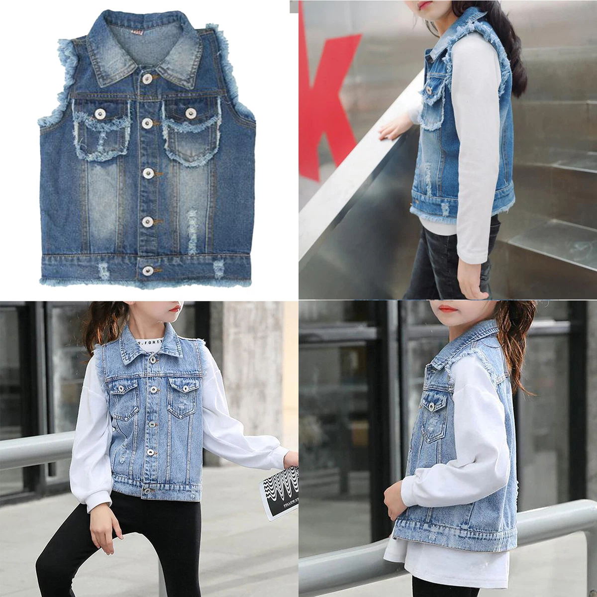 Kids Denim Vest Vacation Costume Outfit Tops Sleeveless Clothes