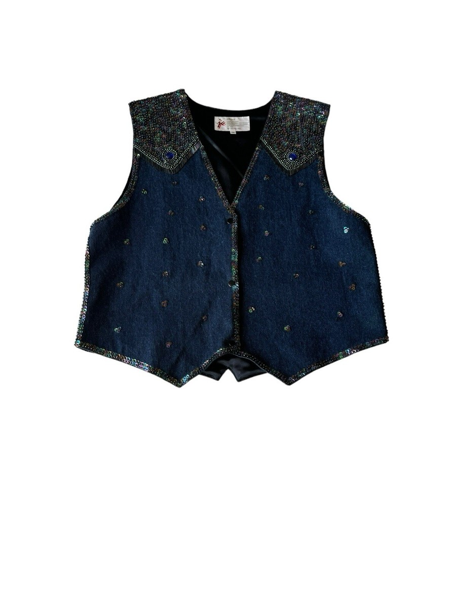 JC USA Vest Sequin Western Sparkly Purple Denim 80s Vintage