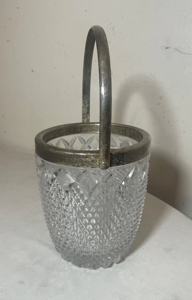 Cubo de hielo tarro galletas galletas cristalino chapado en plata antiguo de calidad Foto 3 de 4