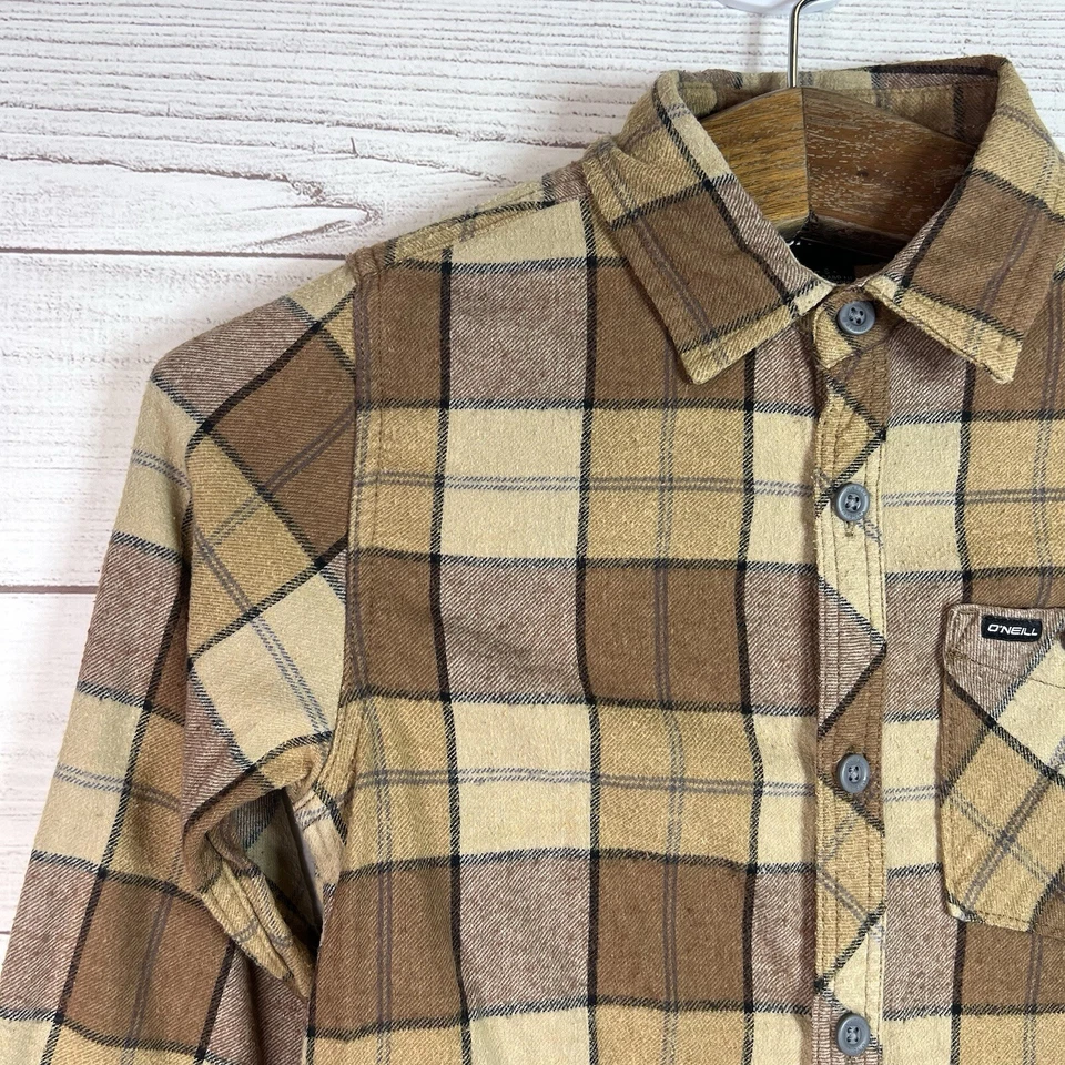 Camisa O’Neill Boys Marrón Franela a Cuadros Manga Larga Con Botones Talla S Foto 3 de 4