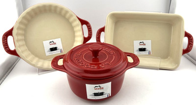 Staub La Cocotte France Mini Red Bakers Pot Casseroles Set Of 3