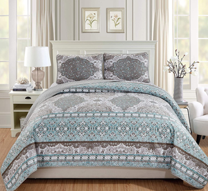 Mk Home 3Pc King\/California King Bedspread Coverlet Set Floral Aqua Blue Grey Wh  eBay