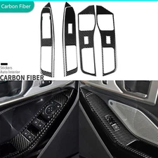 6Pcs Real Carbon Fiber Window Lift Switch Panel Cover For Ford Explorer 2020-23