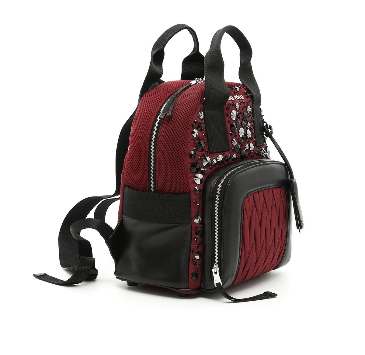 MIU MIU Black Faille Crystal Embellished Beaded Leather Trim Mini Luxe‎ Backpack Black Leather Backpack | Miu Miu - United States main image 2