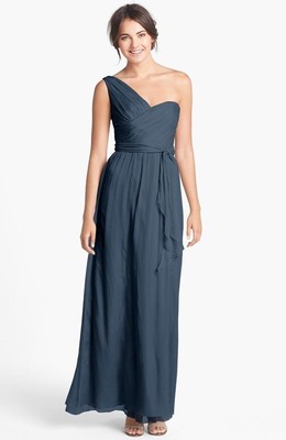 amsale french blue dress Amsale French Blue Chiffon Spaghetti Strap Formal Gown