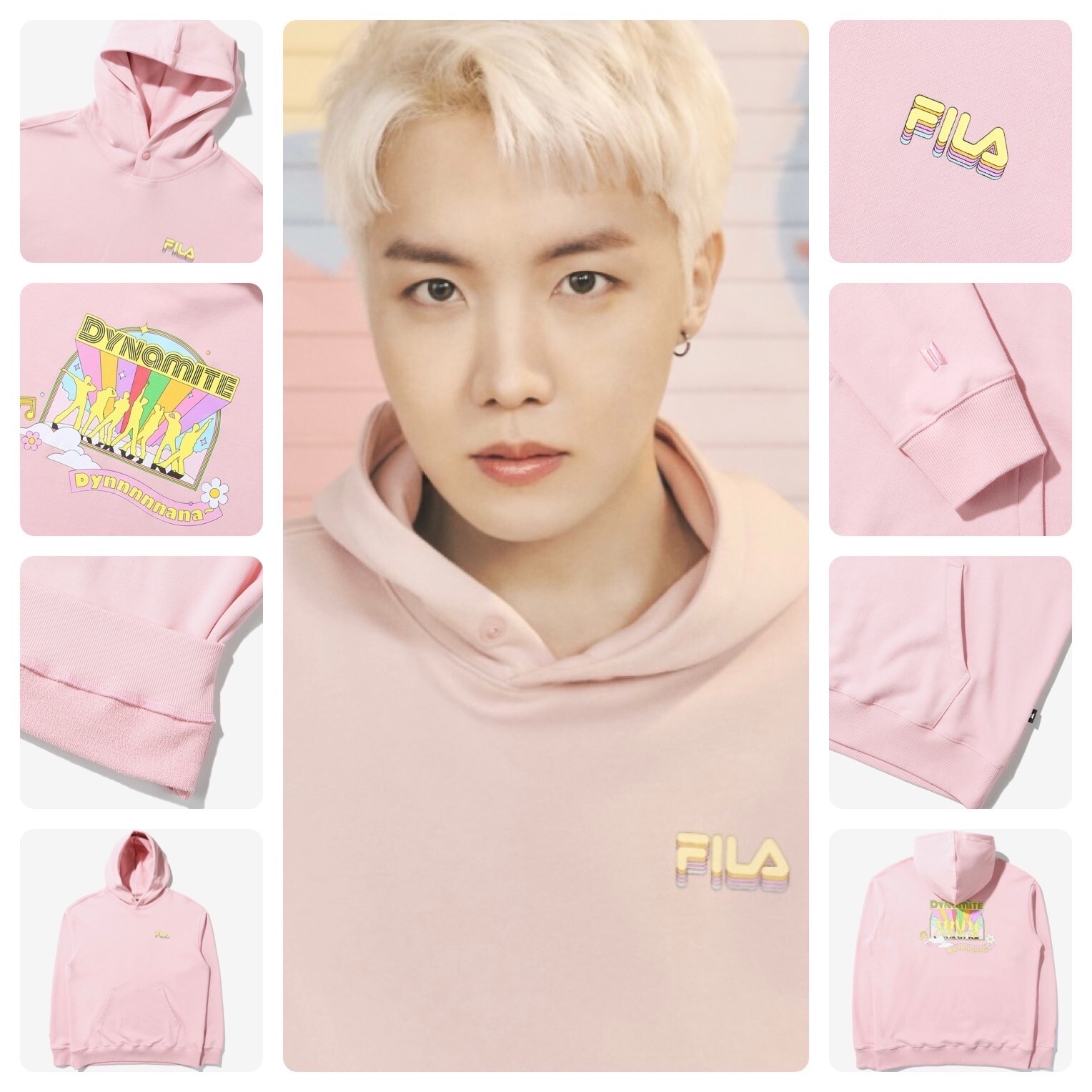 Felpa con cappuccio BTS x Fila dinamite + portachiavi + set PC J Hope