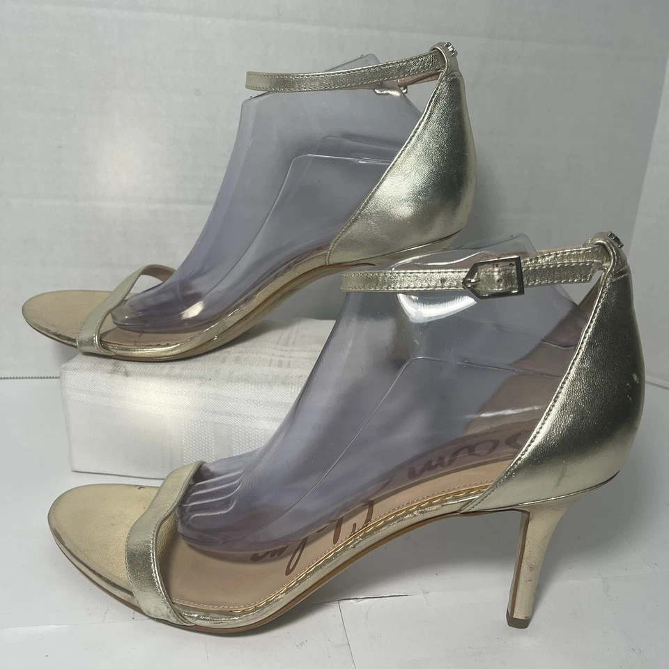 Sam Edelman Gold Shoes Womens 11 Leather Patti Ankle Strap Sandal Stiletto Heels - Image 2 of 4