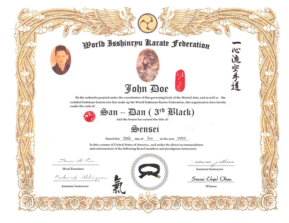 Isshinryu Karate Custom 11x14 Rank certificate - Image 2 of 2