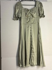 063) Belle Pouge Elegant Retro Cocktail Dress Green Silky Size Small