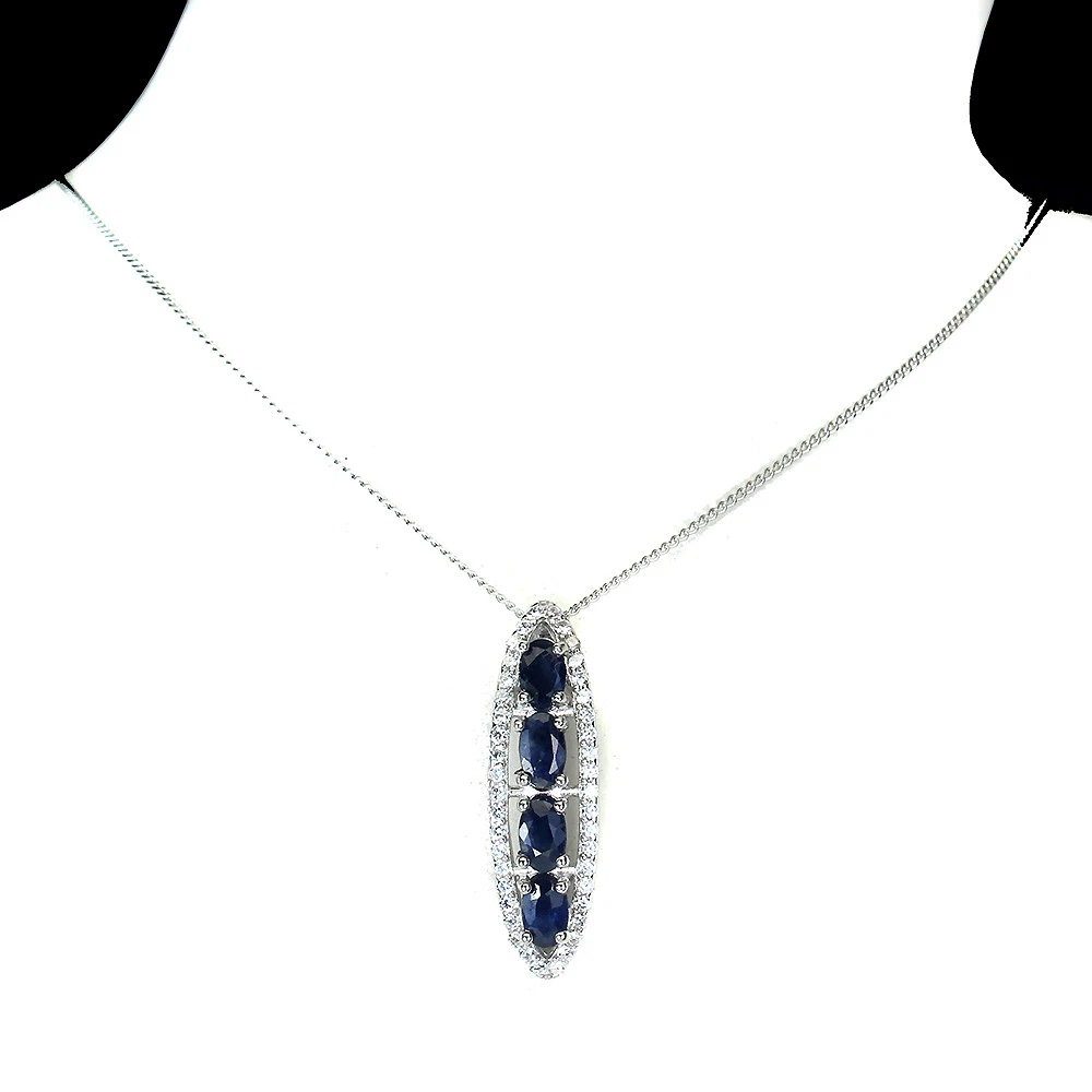 925 Sterling Silver Necklace Oval Blue Sapphire Natural Gemstone Jewelry 18in