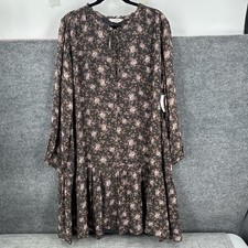 Lucky Brand Dress Womens L Dropped Waist Floral Mini Ruffle Black Multi Boho NEW