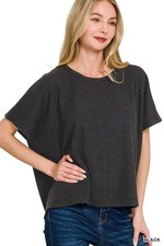 Women s Ribbed Round-Neck Short-Sleeve Knit Top Polyester Regular